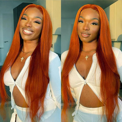 Ginger Color HD Lace Wig Glueless 13x4 Lace Front Wig Straight Hair 4x4 Lace Closure Wig 150% & 180% Density 100% Human Hair Wig - Geeta Hair - GeetaHair