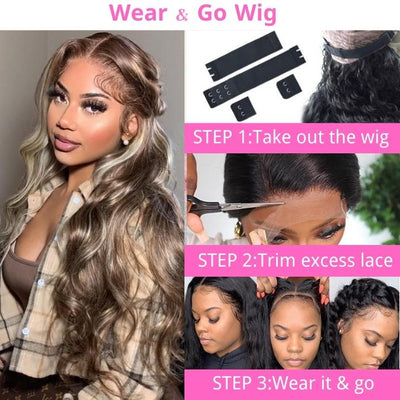 Ash Blonde Balayage Straight/Body Wave Lace Front Wig Tea Brown Colored Human Hair Wigs With Highlights - GeetaHair