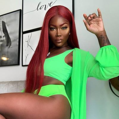 Long Straight Hair 99j Burgundy T Part Lace Front Wig Glueless Pre Plucked With Baby Hair 100% Virgin Human Hair Wig - Geeta Hair - GeetaHair