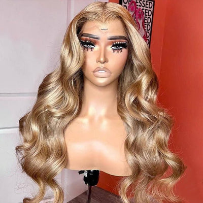 Blonde Ombre Hair Body Wave Lace Front Wig Colored Pre Plucked Glueless Hd Lace Human Hair Wigs - GeetaHair