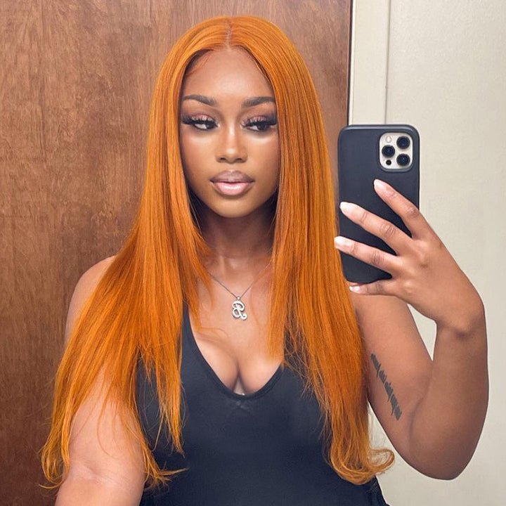 Funky Colored Wigs | Ginger Straight Hair 13x4 HD Lace Front Wig Pre Plucked Hairline Human Hair Wigs - GeetaHair
