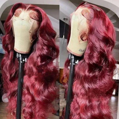 Burgundy Body Wave HD Lace Front Wig 99j Colored Glueless Pre Plucked Nature Hairline Human Hair Wigs - GeetaHair - GeetaHair