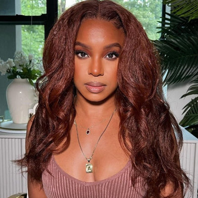 Reddish Brown 13x4/4x4 HD Transparent Lace Wig Kinky Straight Auburn Glueless Human Hair Wigs - GeetaHair