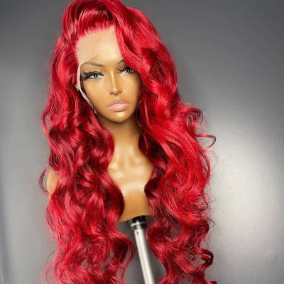 Red Body Wave HD Lace Front Wig Colored Glueless Pre Plucked Nature Hairline Human Hair Wigs - GeetaHair