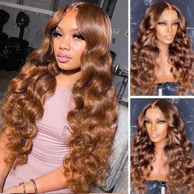Brown Loose Deep Wave HD Transparent Lace Front Wig Colored Glueless Lace Human Hair Wigs - GeetaHair