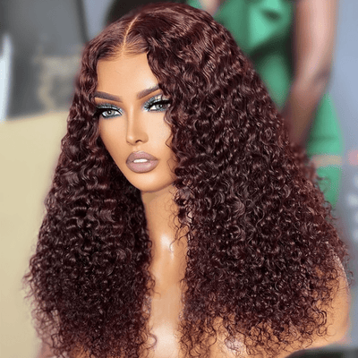 Spanish Curly Colored Wigs Burgundy 13x4 HD Lace Wig Transparent Human Hair Wigs Pre plucked Hairline - Geeta Hair - GeetaHair