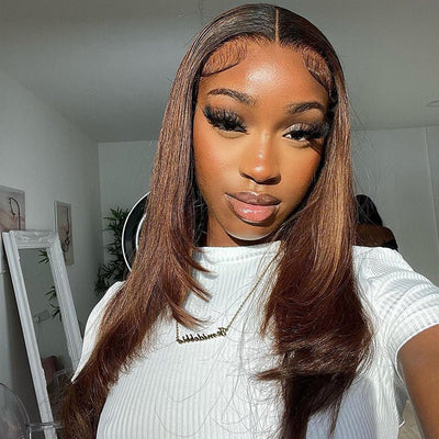Ombre Brown 13x4/4x4 Hd Transparent Layered Straight Wig Pre Plucked Natural Hairline Human Hair Wigs - GeetaHair