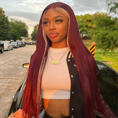 Buy 1 Get 1 Free: 200% Density 99j/#613 Skunk Stripe 13x4 Lace Front Wig - Flash Sale - GeetaHair