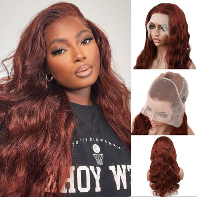 13x4 Reddish Brown HD Lace Front Human Hair Wigs Auburn Body Wave Transparent Lace Wig - Geeta Hair - GeetaHair