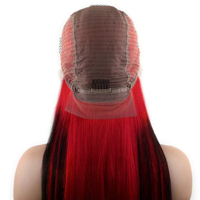 Sparkle Red Roots Long Straight Front Lace Wigs Colored Bone Straight Human Hair Wigs - GeetaHair