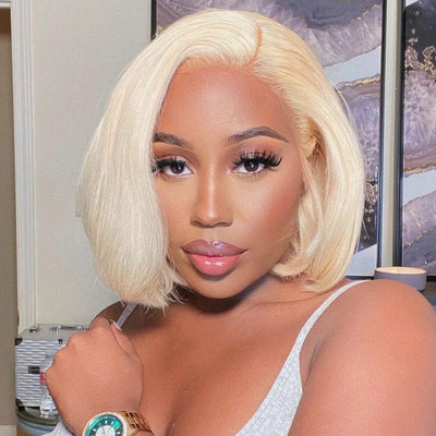 #613 Blonde 13x4 Short Bob Lace Front Wig Straight Hair Undetectable Lace Wig Pre Plucked With Baby Hair Natural Hairline Glueless Wig - Geeta Hair - GeetaHair