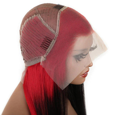 Sparkle Red Roots Long Straight Front Lace Wigs Colored Bone Straight Human Hair Wigs - GeetaHair