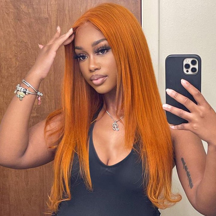 Funky Colored Wigs | Ginger Straight Hair 13x4 HD Lace Front Wig Pre Plucked Hairline Human Hair Wigs - GeetaHair
