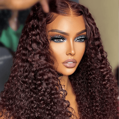 Spanish Curly Colored Wigs Burgundy 13x4 HD Lace Wig Transparent Human Hair Wigs Pre plucked Hairline - Geeta Hair - GeetaHair