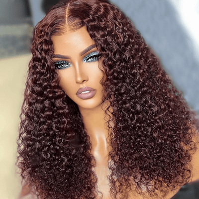 Spanish Curly Colored Wigs Burgundy 13x4 HD Lace Wig Transparent Human Hair Wigs Pre plucked Hairline - Geeta Hair - GeetaHair