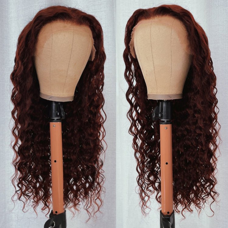 Reddish Brown Deep Wave Tranparent Lace Front Wig Auburn Deep Hairline HD Clear Lace Human Hair Wigs - GeetaHair
