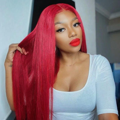 Red Straight 4x4/13x4 Lace Front Wig Colored HD Transparent Lace Human Hair Wigs - Geeta Hair - GeetaHair