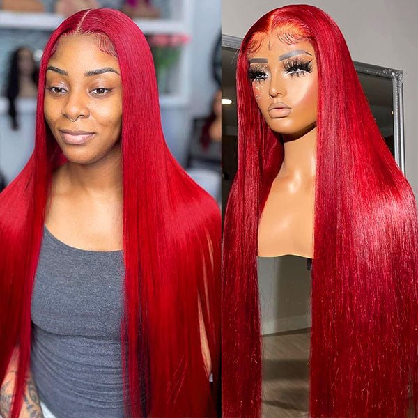 Red Straight 4x4/13x4 Lace Front Wig Colored HD Transparent Lace Human Hair Wigs - Geeta Hair - GeetaHair