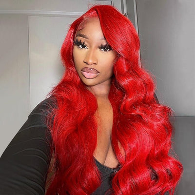 Red Body Wave HD Lace Front Wig Colored Glueless Pre Plucked Nature Hairline Human Hair Wigs - GeetaHair