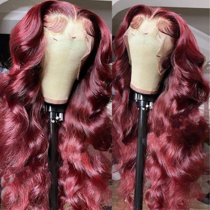 Burgundy Body Wave HD Lace Front Wig 99j Colored Glueless Pre Plucked Nature Hairline Human Hair Wigs - GeetaHair - GeetaHair