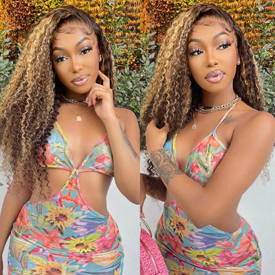 Curly Hair Highlights Wig 13x4 HD Lace Frontal/4x4 Lace Closure Glueless Wig Ombre Human Hair Wigs - Geeta Hair - GeetaHair