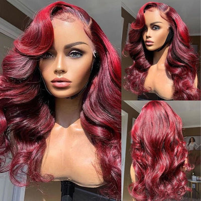 Highlight Burgundy Body Wave 13x4/4x4 HD Lace Wig 99j Colored Body Wave Human Hair Wigs - GeetaHair