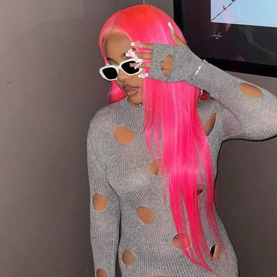 Neon Pink Straight Layered Hair 13x4 HD Lace Front Wig 4x4 Cloure Butterfly Haircut Human Hair Wigs - Geeta Hair - GeetaHair