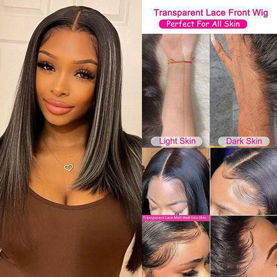 13x4/4x4 HD Lace Highlight Layered Straight Hair Wig Gray and Black Highlights Colored Butterfly Haircut Human Hair Wigs - Geeta Hair - GeetaHair
