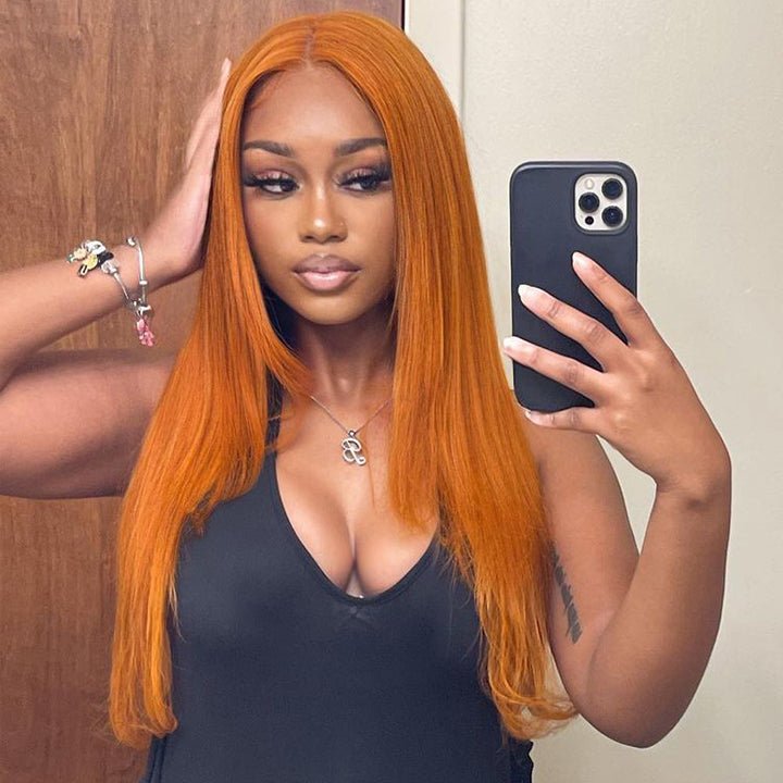 Funky Colored Wigs | Ginger Straight Hair 13x4 HD Lace Front Wig Pre Plucked Hairline Human Hair Wigs - GeetaHair
