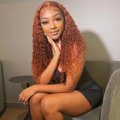 Brown #350 Color Ginger Wig Human Hair Curly Lace Front Wig Pre Plucked Headline With Baby Hair - Geeta Hair - GeetaHair