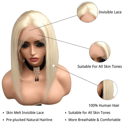 #613 Blonde 13x4 Short Bob Lace Front Wig Straight Hair Undetectable Lace Wig Pre Plucked With Baby Hair Natural Hairline Glueless Wig - Geeta Hair - GeetaHair
