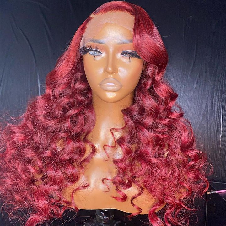 Burgundy Loose Deep Wave Lace Front Wig 99j HD Lace Human Hair Wigs - GeetaHair