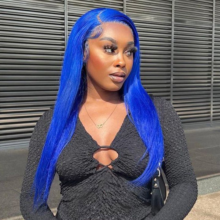 Blue Bone Straight HD Transparent Lace Wig Colored Straight Natural Hairline Human Hair Wigs - GeetaHair