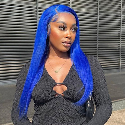 Blue Bone Straight HD Transparent Lace Wig Colored Straight Natural Hairline Human Hair Wigs - GeetaHair