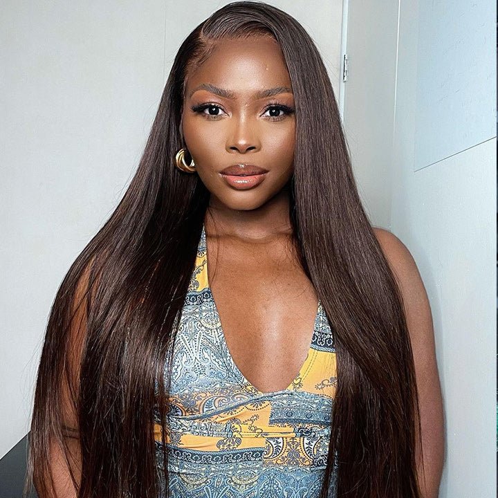 Dark Brown Straight HD Lace Front Wig Chocolate Brown Colored Glueless Human Hair Wigs - GeetaHair
