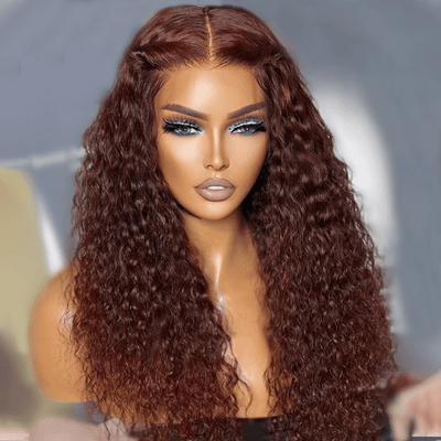 Reddish Brown Spanish Curly 13x4 HD Lace Front Wig Colored HD Transparent Lace Curly Human Hair Wigs - GeetaHair