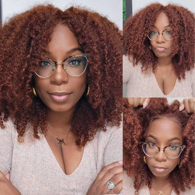 Wear&Go Reddish Brown Glueless Kinky Curly 5x5 HD Lace Wig Easy to Wear Pre Cut Lace Human Hair Wigs - Geeta Hair - GeetaHair