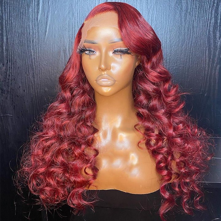 Burgundy Loose Deep Wave Lace Front Wig 99j HD Lace Human Hair Wigs - GeetaHair