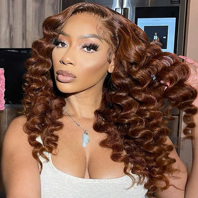 Ombre Brown Loose Deep Wave Lace Front Wig Colored Glueless HD Lace Human Hair Wigs - GeetaHair