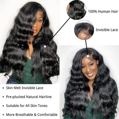 Geetahair Upgrade HD Lace Body Wave Wig With Pre Plucked Natural Hairline Lace Front Wigs Match All Skin Color - GeetaHair