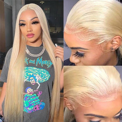 613 Hair Straight 5x5 Closure HD Lace Front Wig Blonde Pre Plucked Glueless Human Hair Wigs - GeetaHair