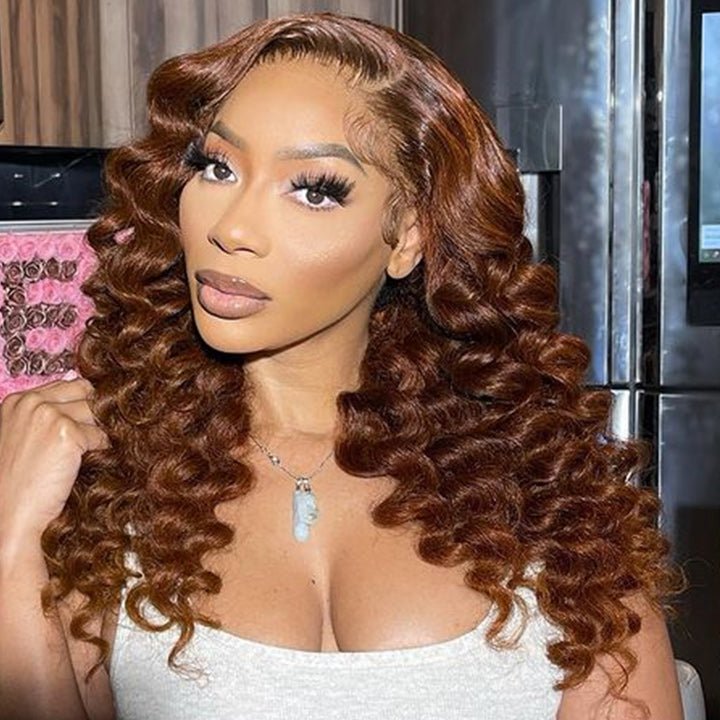Ombre Brown Loose Deep Wave Lace Front Wig Colored Glueless HD Lace Human Hair Wigs - GeetaHair