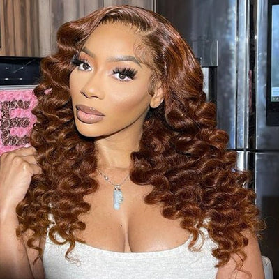 Ombre Brown Loose Deep Wave Lace Front Wig Colored Glueless HD Lace Human Hair Wigs - GeetaHair
