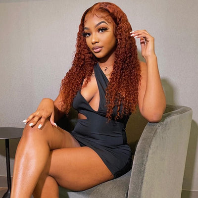 Brown #350 Color Ginger Wig Human Hair Curly Lace Front Wig Pre Plucked Headline With Baby Hair - Geeta Hair - GeetaHair