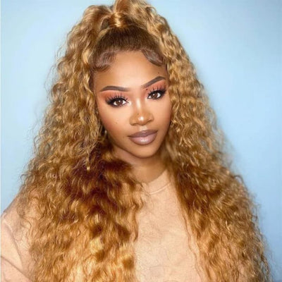 Honey Blonde Water Wave 13x4/4x4 HD Lace Frontal Wig Golden Brown Transparent Lace Human Hair Wigs - GeetaHair