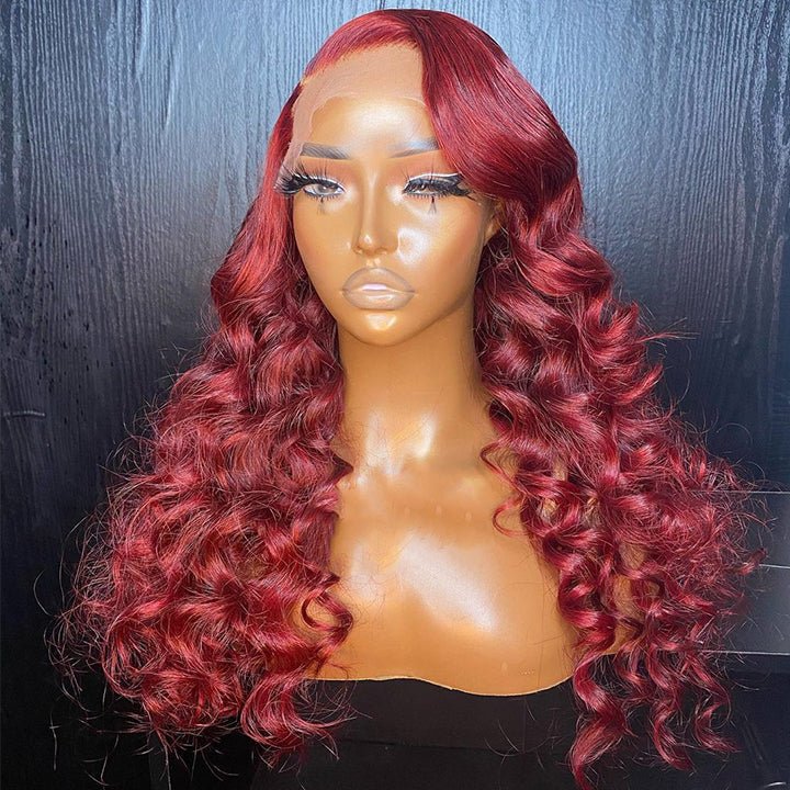 Burgundy Loose Deep Wave Lace Front Wig 99j HD Lace Human Hair Wigs - GeetaHair