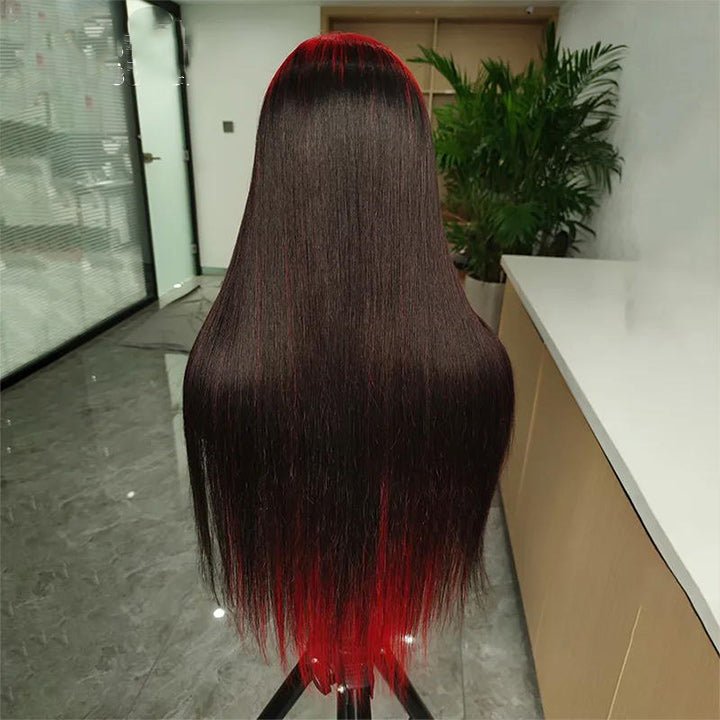 Sparkle Red Roots Long Straight Front Lace Wigs Colored Bone Straight Human Hair Wigs - GeetaHair