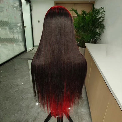 Sparkle Red Roots Long Straight Front Lace Wigs Colored Bone Straight Human Hair Wigs - GeetaHair