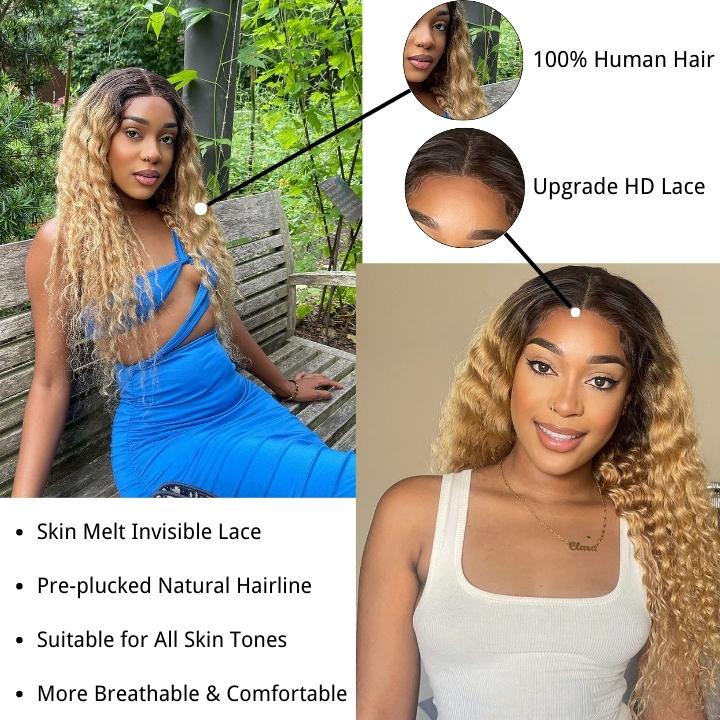Glueless 5x5 Lace Closure Wig Ombre Colored Human Hair Wigs Collection Natural Crimps Curls Loose Deep Wave - Geetahair - GeetaHair
