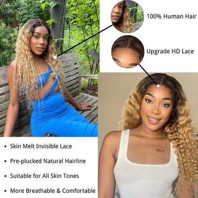 Glueless 5x5 Lace Closure Wig Ombre Colored Human Hair Wigs Collection Natural Crimps Curls Loose Deep Wave - Geetahair - GeetaHair